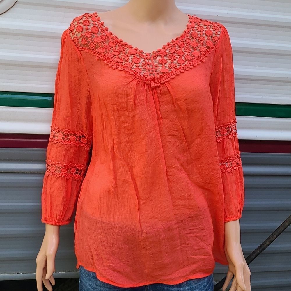 Grand & Greene Orange Crochet long sleeve blouse